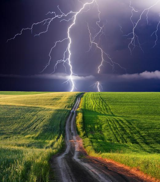 Lightning from dark cumulonimbus clouds.